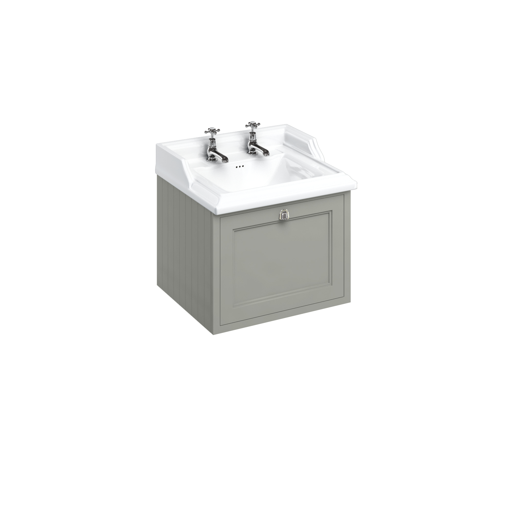 Wall Hung 65 Vanity Unit single drawer - Dark Olive and Classic basin 2 tap holes
